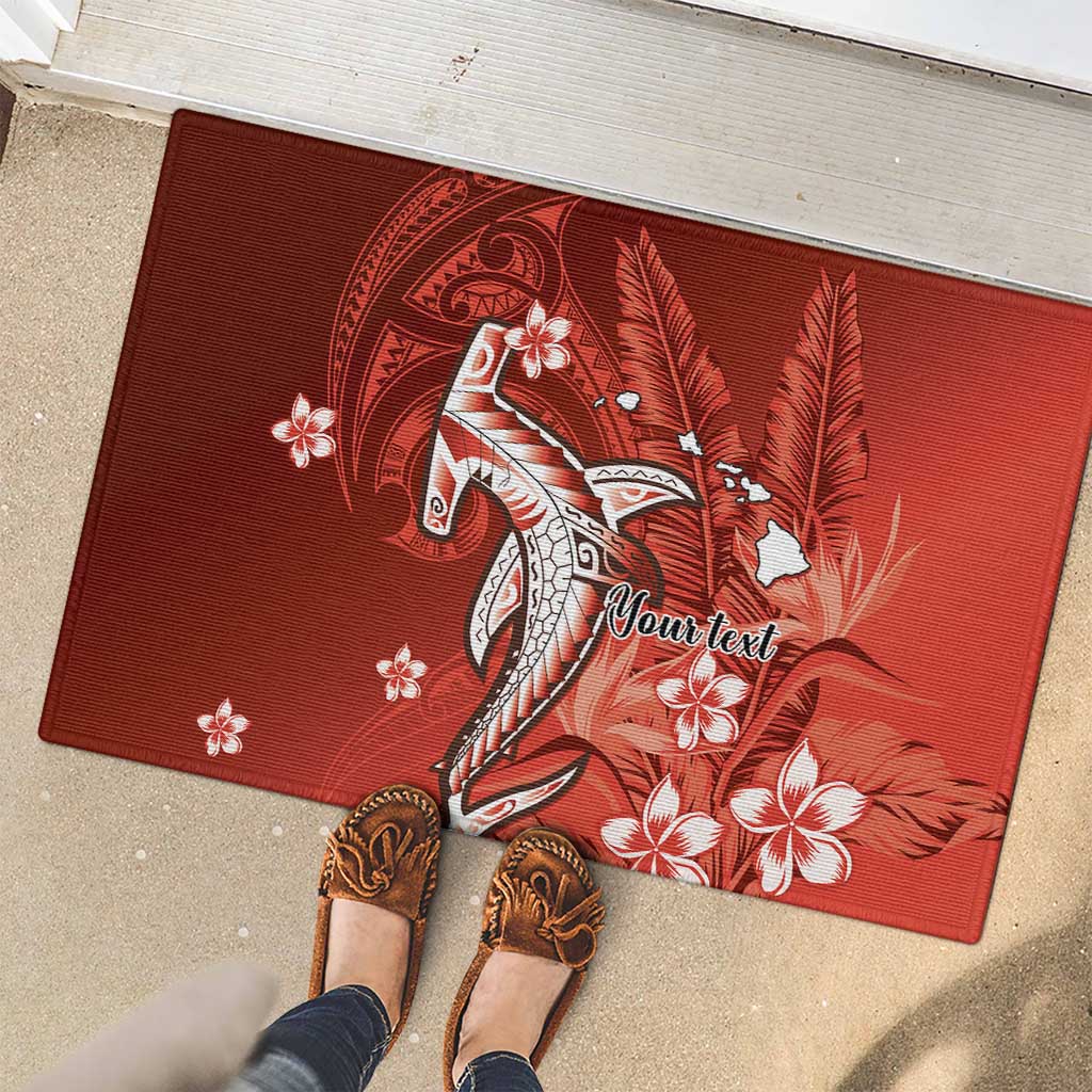 Personalized Hawaiian Maori Hammerhead Shark Rubber Doormat Ulaula Plumeria - Polynesian Pride