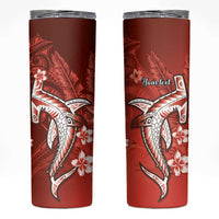 Personalized Hawaiian Maori Hammerhead Shark Skinny Tumbler Ulaula Plumeria - Polynesian Pride