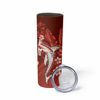 Personalized Hawaiian Maori Hammerhead Shark Skinny Tumbler Ulaula Plumeria - Polynesian Pride
