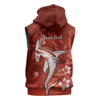 Personalized Hawaiian Maori Hammerhead Shark Sleeveless Zip Hoodie Ulaula Plumeria LT9 - Polynesian Pride