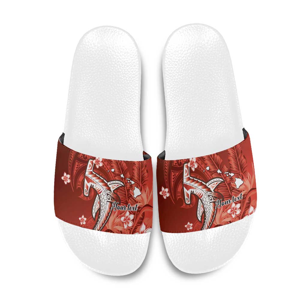 Personalized Hawaiian Maori Hammerhead Shark Slide Sandals Ulaula Plumeria - Polynesian Pride
