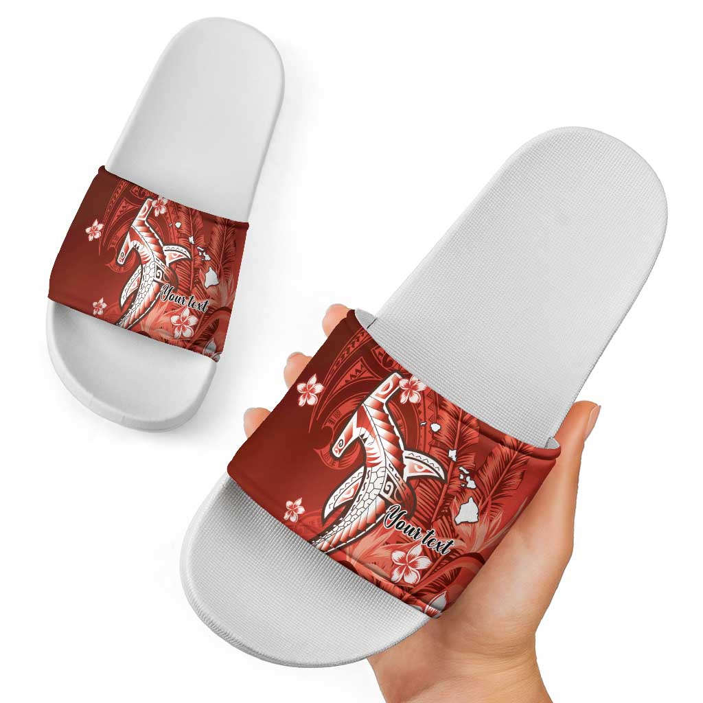 Personalized Hawaiian Maori Hammerhead Shark Slide Sandals Ulaula Plumeria - Polynesian Pride