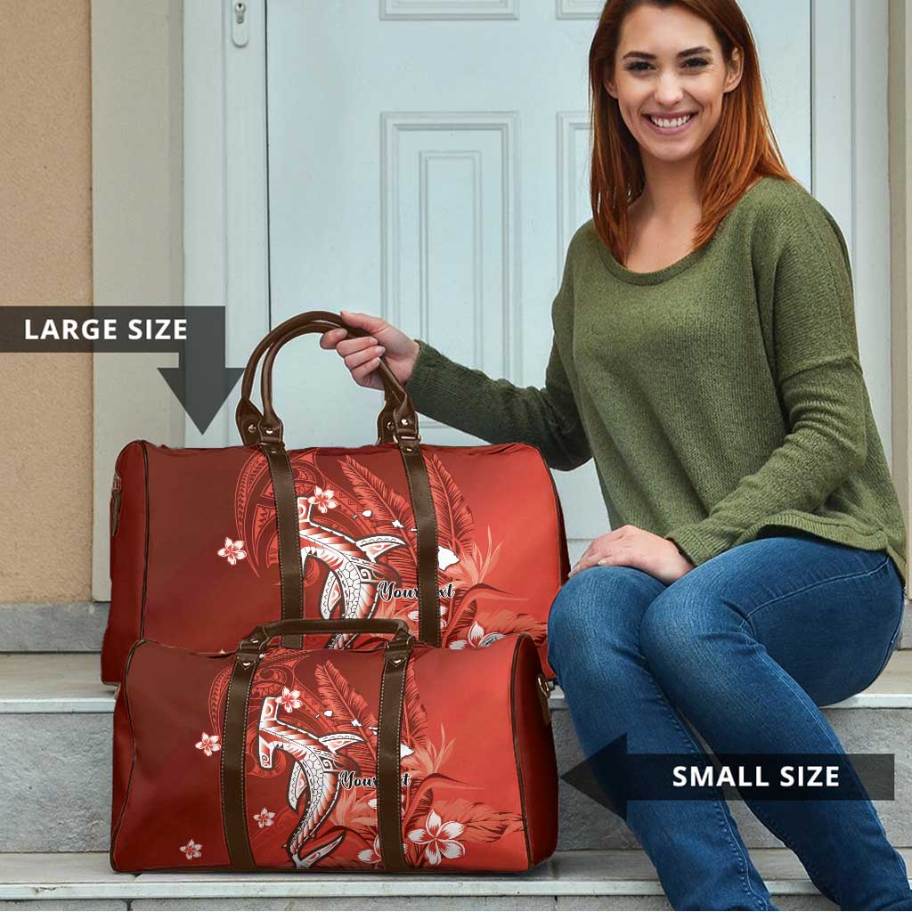 Personalized Hawaiian Maori Hammerhead Shark Travel Bag Ulaula Plumeria - Polynesian Pride