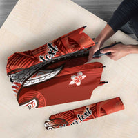 Personalized Hawaiian Maori Hammerhead Shark Umbrella Ulaula Plumeria - Polynesian Pride