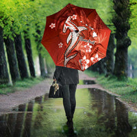 Personalized Hawaiian Maori Hammerhead Shark Umbrella Ulaula Plumeria - Polynesian Pride