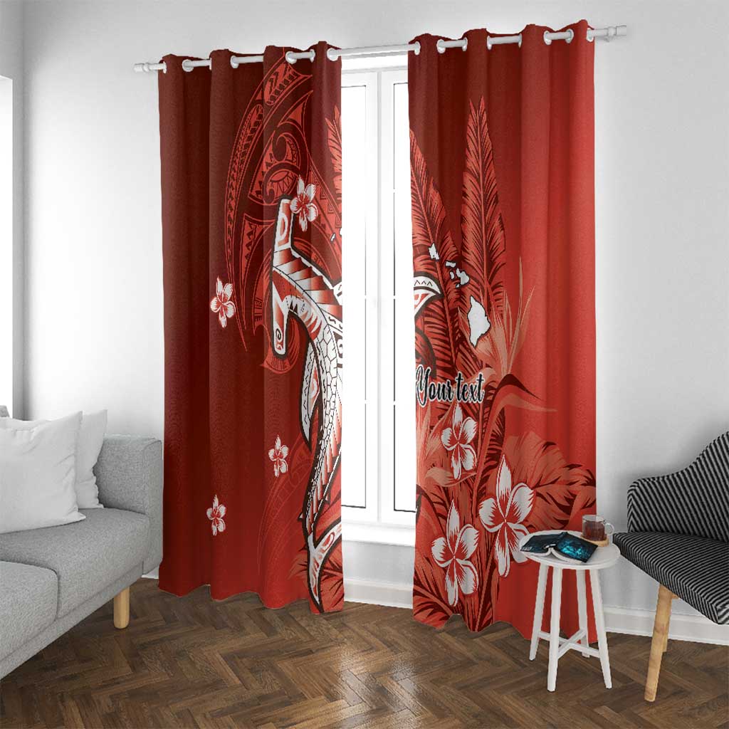 Personalized Hawaiian Maori Hammerhead Shark Window Curtain Ulaula Plumeria LT9 With Grommets Red - Polynesian Pride