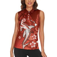 Personalized Hawaiian Maori Hammerhead Shark Women Sleeveless Polo Shirt Ulaula Plumeria LT9 - Polynesian Pride