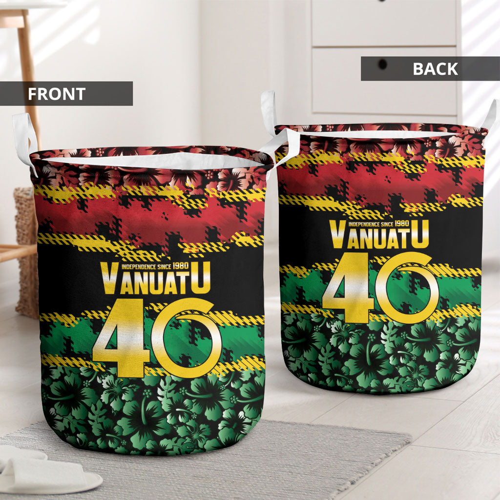 Vanuatu 46th Year Anniversary Laundry Basket 30 July 1980 Hibiscus Seamless Pattern