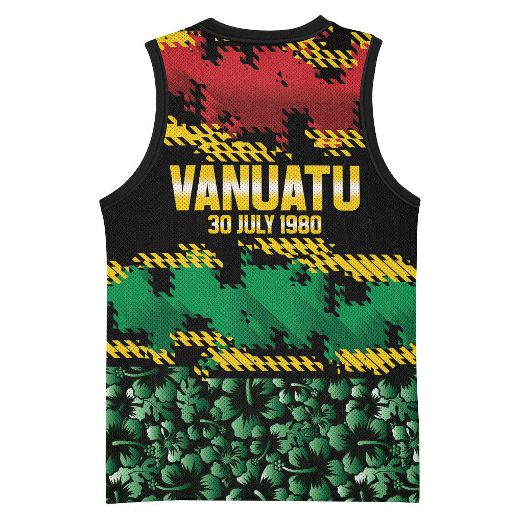 Vanuatu 46th Year Anniversary Basketball Jersey 30 July 1980 Hibiscus Seamless Pattern