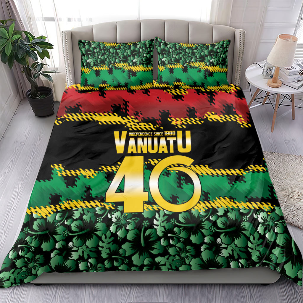 Vanuatu 46th Year Anniversary Bedding Set 30 July 1980 Hibiscus Seamless Pattern