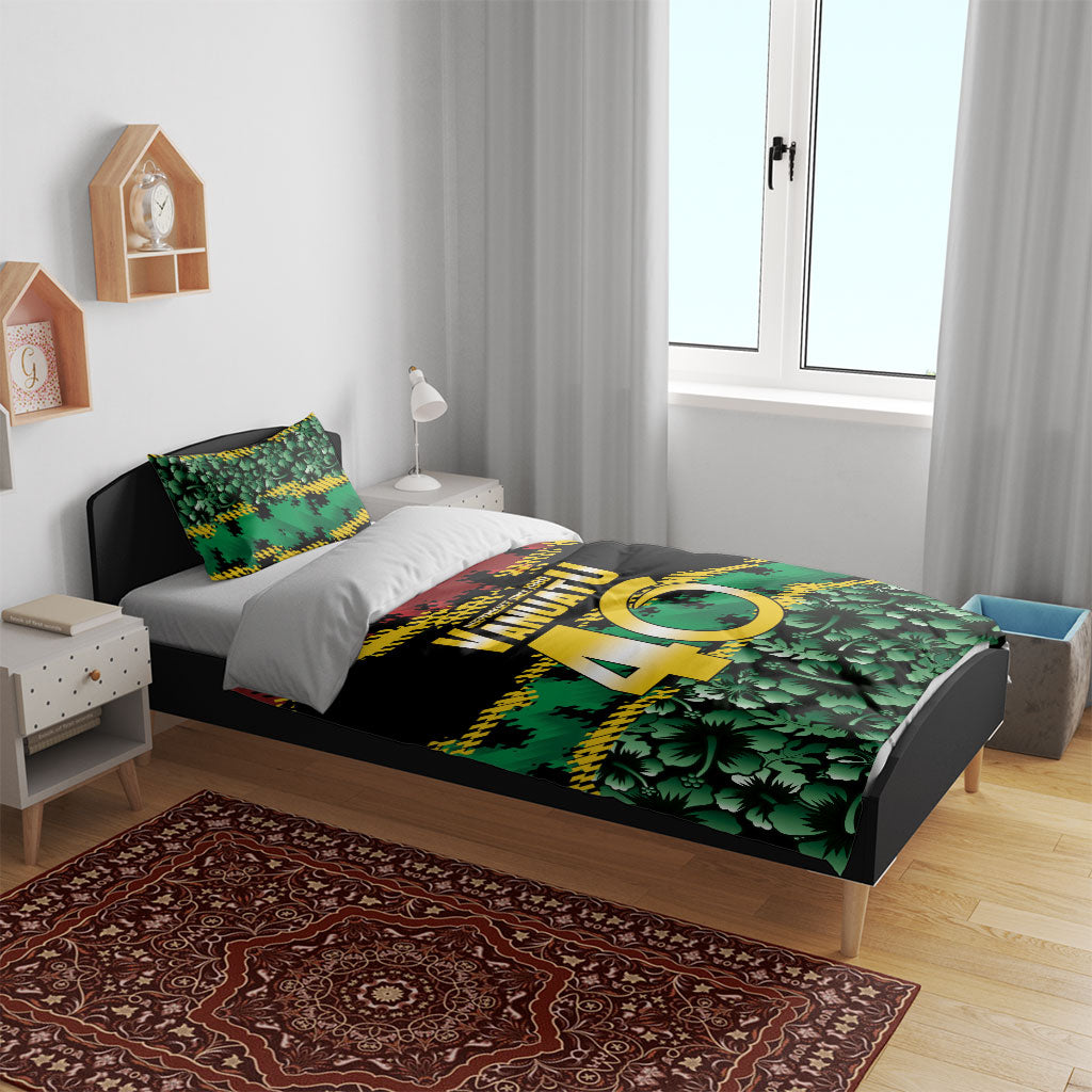Vanuatu 46th Year Anniversary Bedding Set 30 July 1980 Hibiscus Seamless Pattern