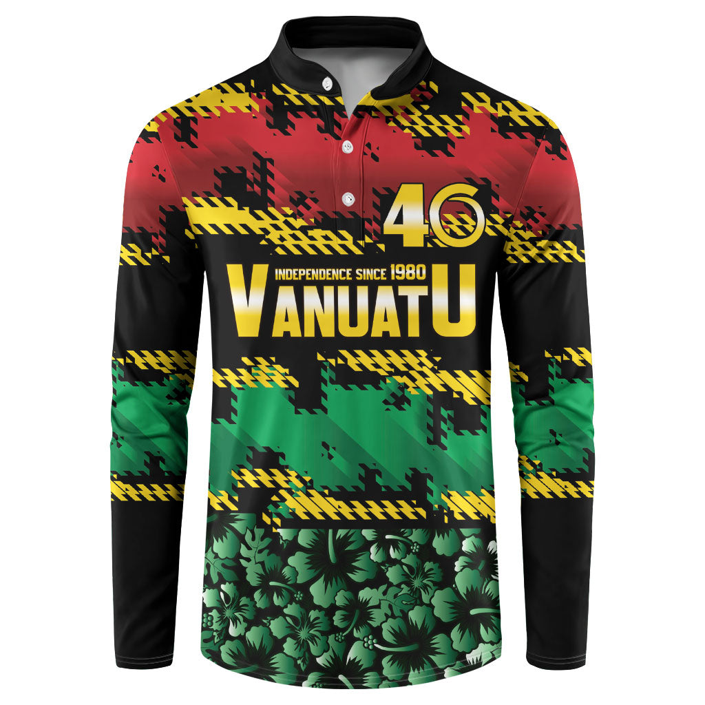 Vanuatu 46th Year Anniversary Button Sweatshirt 30 July 1980 Hibiscus Seamless Pattern