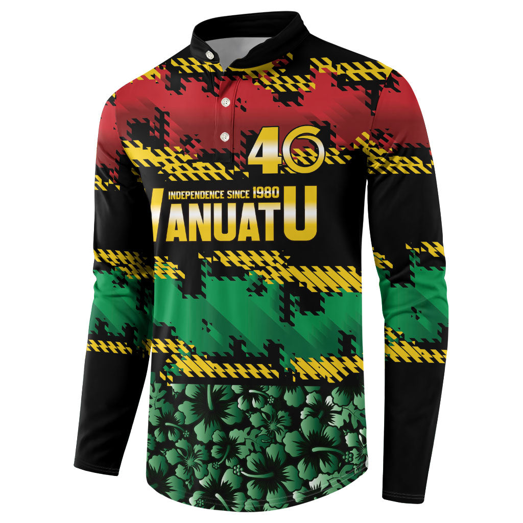 Vanuatu 46th Year Anniversary Button Sweatshirt 30 July 1980 Hibiscus Seamless Pattern