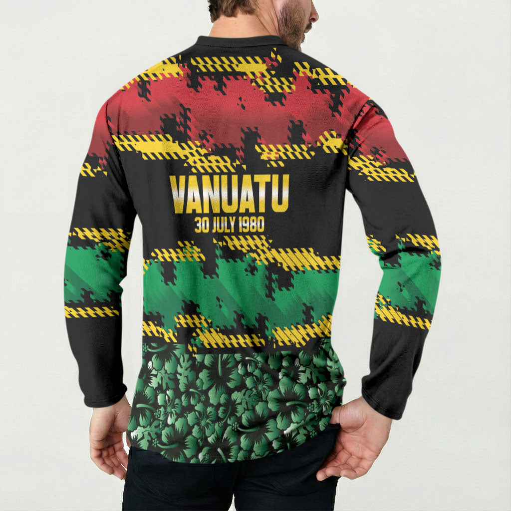 Vanuatu 46th Year Anniversary Button Sweatshirt 30 July 1980 Hibiscus Seamless Pattern