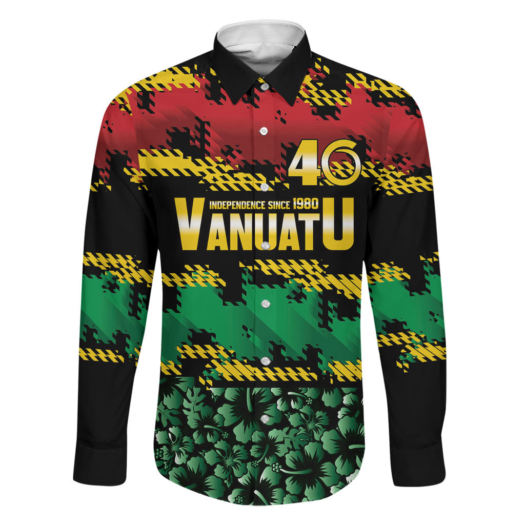 Vanuatu 46th Year Anniversary Family Matching Long Sleeve Bodycon Dress and Hawaiian Shirt 30 July 1980 Hibiscus Seamless Pattern LT9 Dad's Shirt - Long Sleeve Black - Polynesian Pride