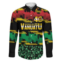 Vanuatu 46th Year Anniversary Family Matching Off The Shoulder Long Sleeve Dress and Hawaiian Shirt 30 July 1980 Hibiscus Seamless Pattern LT9 Dad's Shirt - Long Sleeve Black - Polynesian Pride