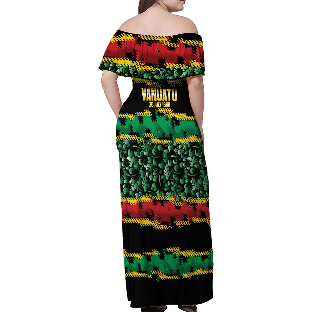 Vanuatu 46th Year Anniversary Family Matching Off Shoulder Maxi Dress and Hawaiian Shirt 30 July 1980 Hibiscus Seamless Pattern LT9 - Polynesian Pride