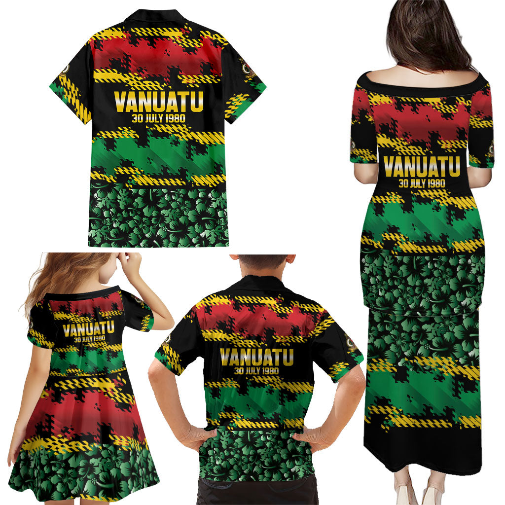 Vanuatu 46th Year Anniversary Family Matching Puletasi and Hawaiian Shirt 30 July 1980 Hibiscus Seamless Pattern LT9 - Polynesian Pride