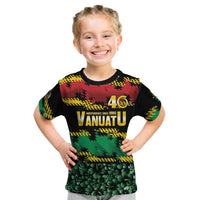 Vanuatu 46th Year Anniversary Kid T Shirt 30 July 1980 Hibiscus Seamless Pattern