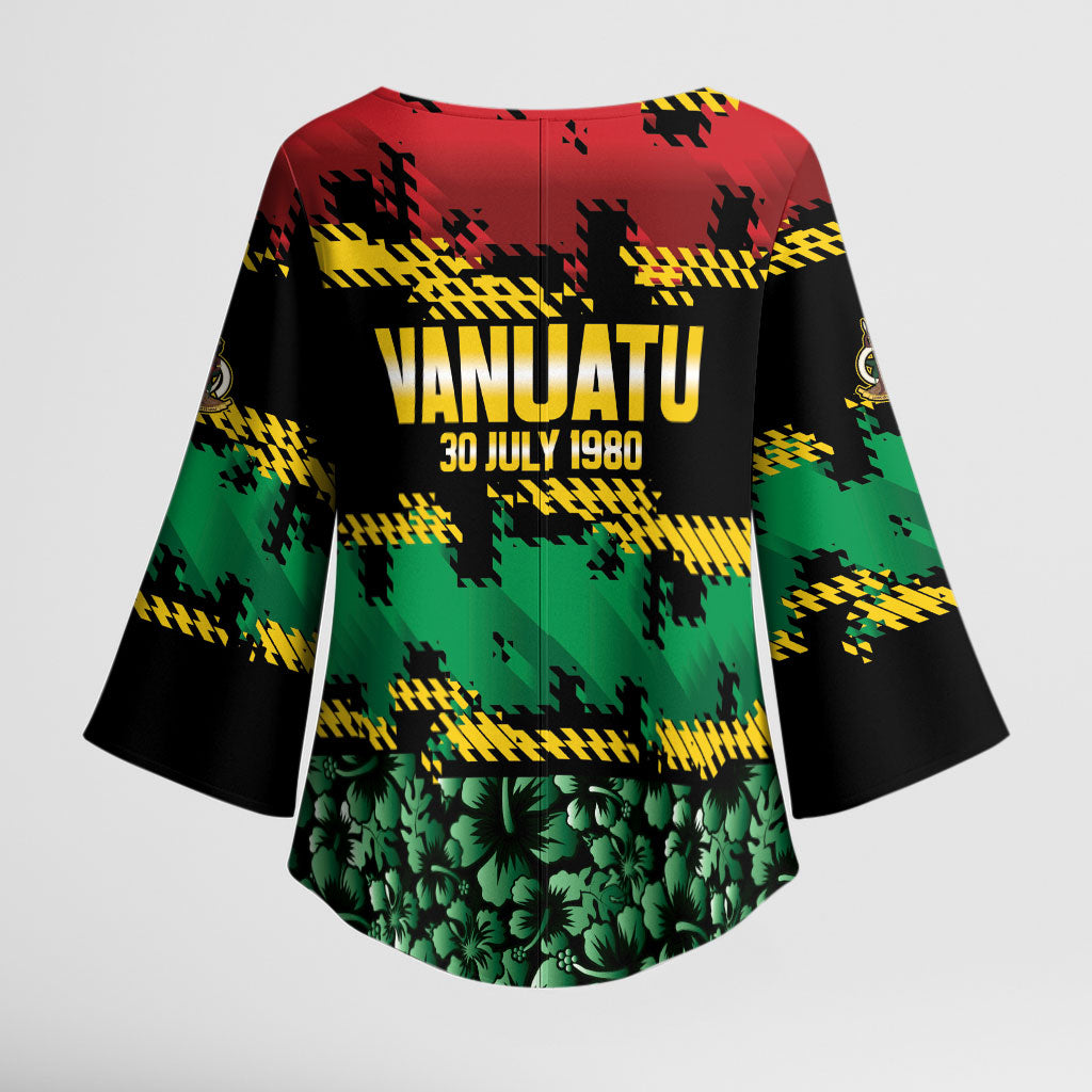 Vanuatu 46th Year Anniversary Kimono Sleeve Blouse 30 July 1980 Hibiscus Seamless Pattern