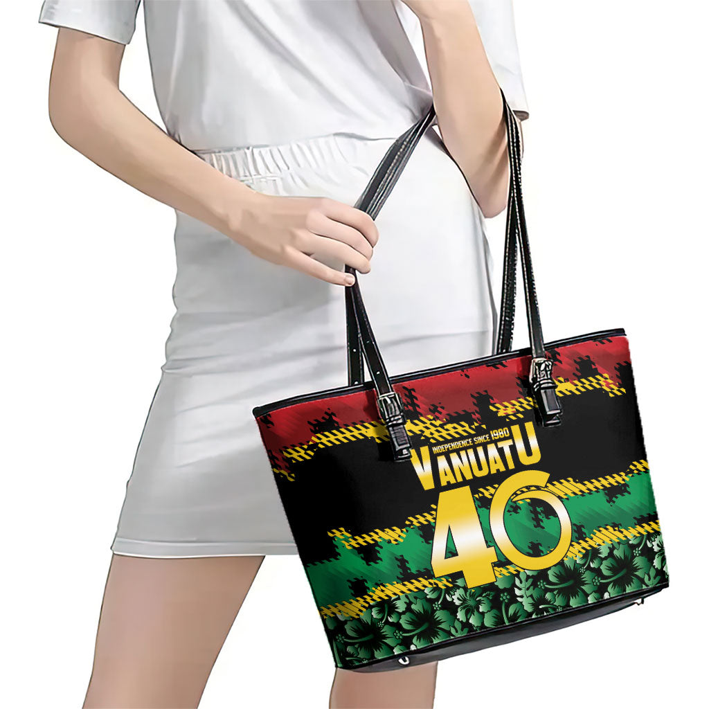 Vanuatu 46th Year Anniversary Leather Tote Bag 30 July 1980 Hibiscus Seamless Pattern