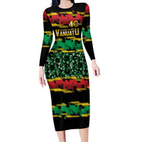 Vanuatu 46th Year Anniversary Long Sleeve Bodycon Dress 30 July 1980 Hibiscus Seamless Pattern LT9 Long Dress Black - Polynesian Pride
