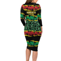 Vanuatu 46th Year Anniversary Long Sleeve Bodycon Dress 30 July 1980 Hibiscus Seamless Pattern LT9 - Polynesian Pride