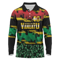 Vanuatu 46th Year Anniversary Long Sleeve Polo Shirt 30 July 1980 Hibiscus Seamless Pattern LT9 Black - Polynesian Pride