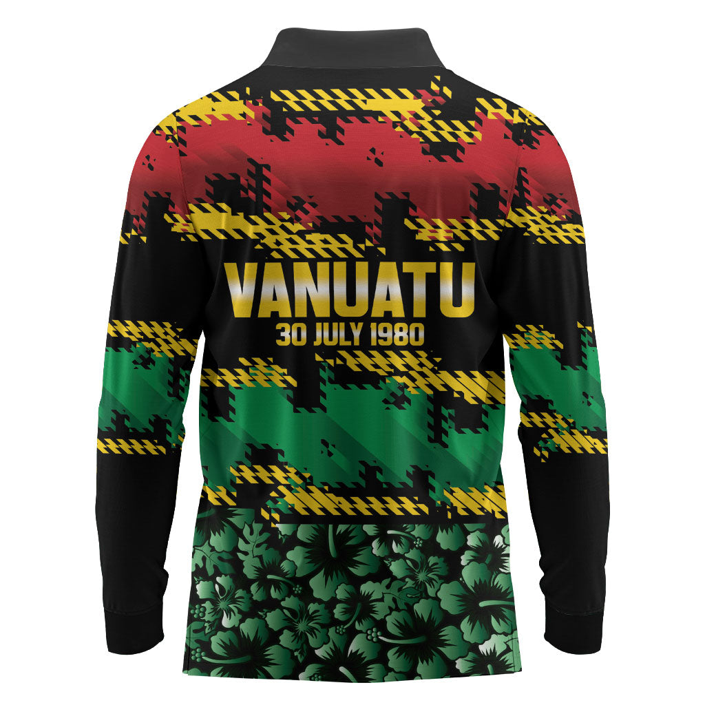 Vanuatu 46th Year Anniversary Long Sleeve Polo Shirt 30 July 1980 Hibiscus Seamless Pattern LT9 - Polynesian Pride