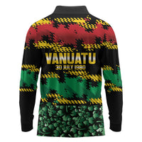Vanuatu 46th Year Anniversary Long Sleeve Polo Shirt 30 July 1980 Hibiscus Seamless Pattern LT9 - Polynesian Pride