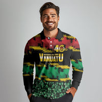 Vanuatu 46th Year Anniversary Long Sleeve Polo Shirt 30 July 1980 Hibiscus Seamless Pattern LT9 - Polynesian Pride