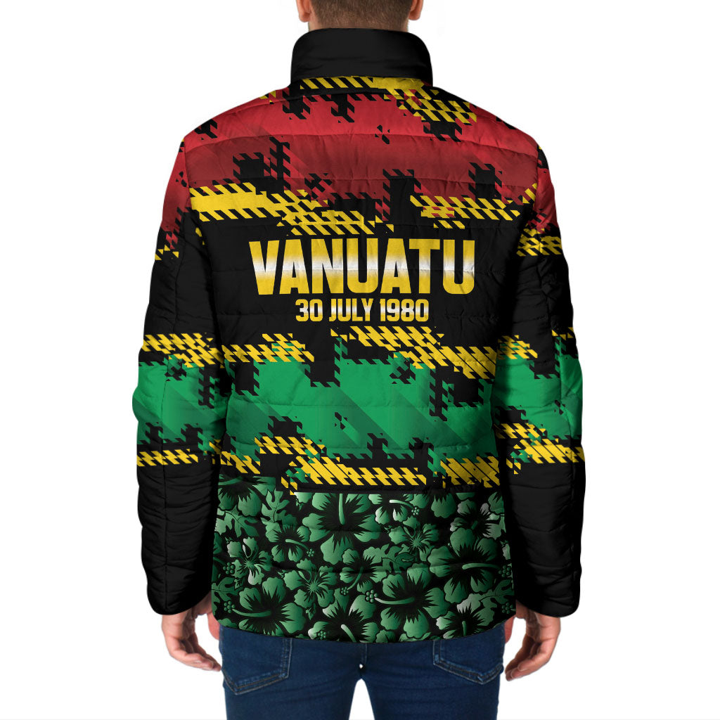 Vanuatu 46th Year Anniversary Padded Jacket 30 July 1980 Hibiscus Seamless Pattern