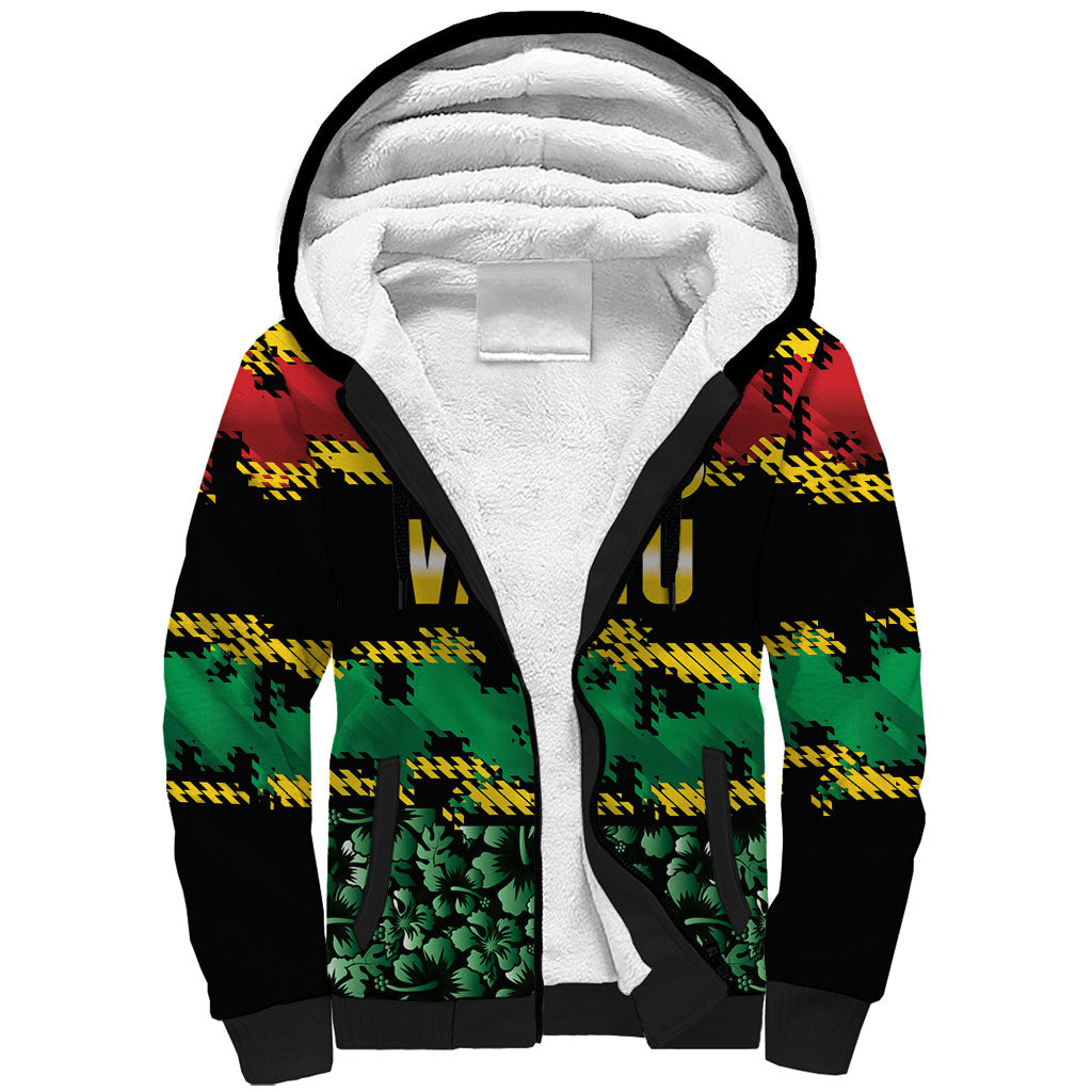 Vanuatu 46th Year Anniversary Sherpa Hoodie 30 July 1980 Hibiscus Seamless Pattern
