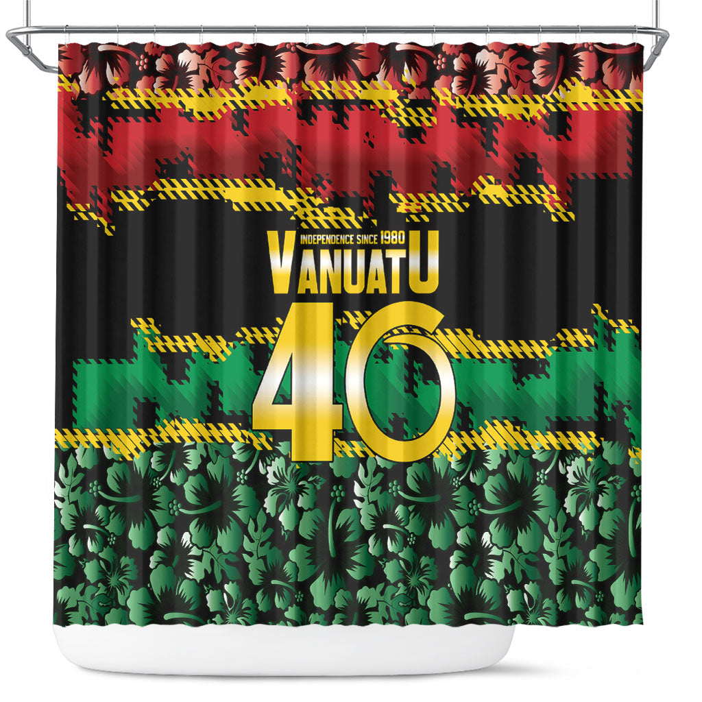 Vanuatu 46th Year Anniversary Shower Curtain 30 July 1980 Hibiscus Seamless Pattern