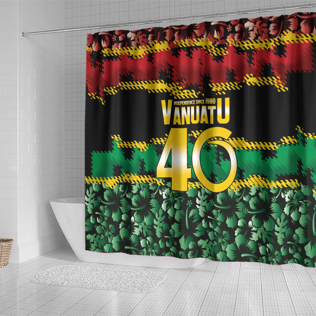 Vanuatu 46th Year Anniversary Shower Curtain 30 July 1980 Hibiscus Seamless Pattern