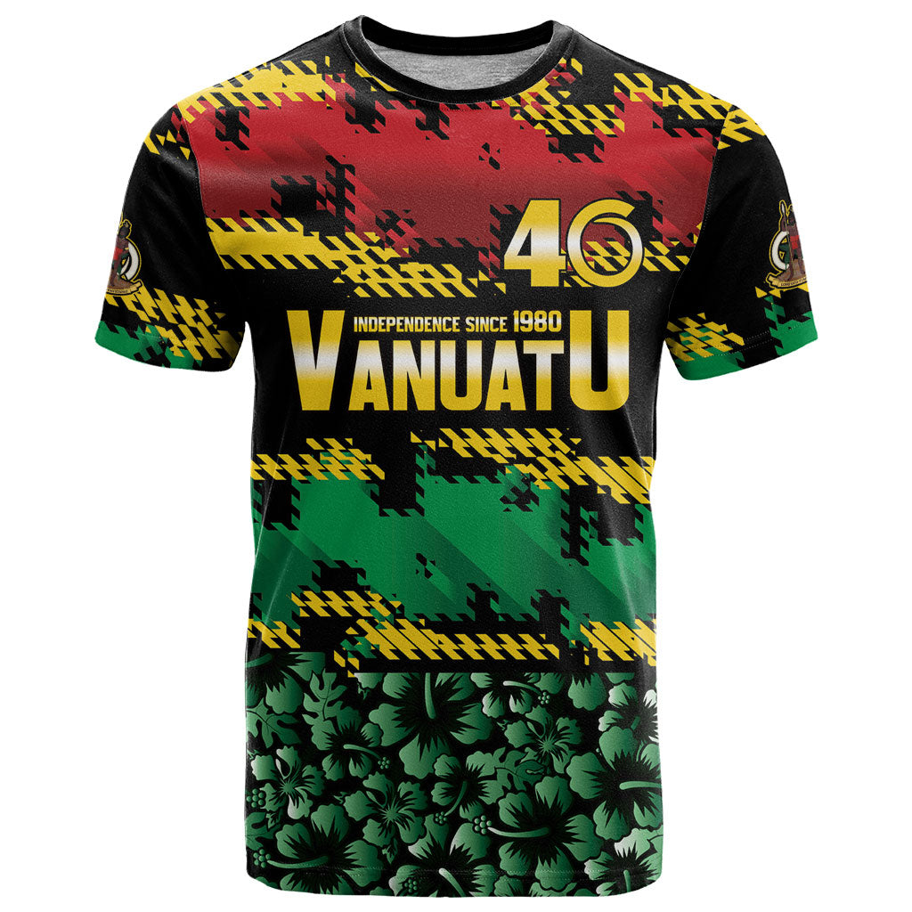 Vanuatu 46th Year Anniversary T Shirt 30 July 1980 Hibiscus Seamless Pattern
