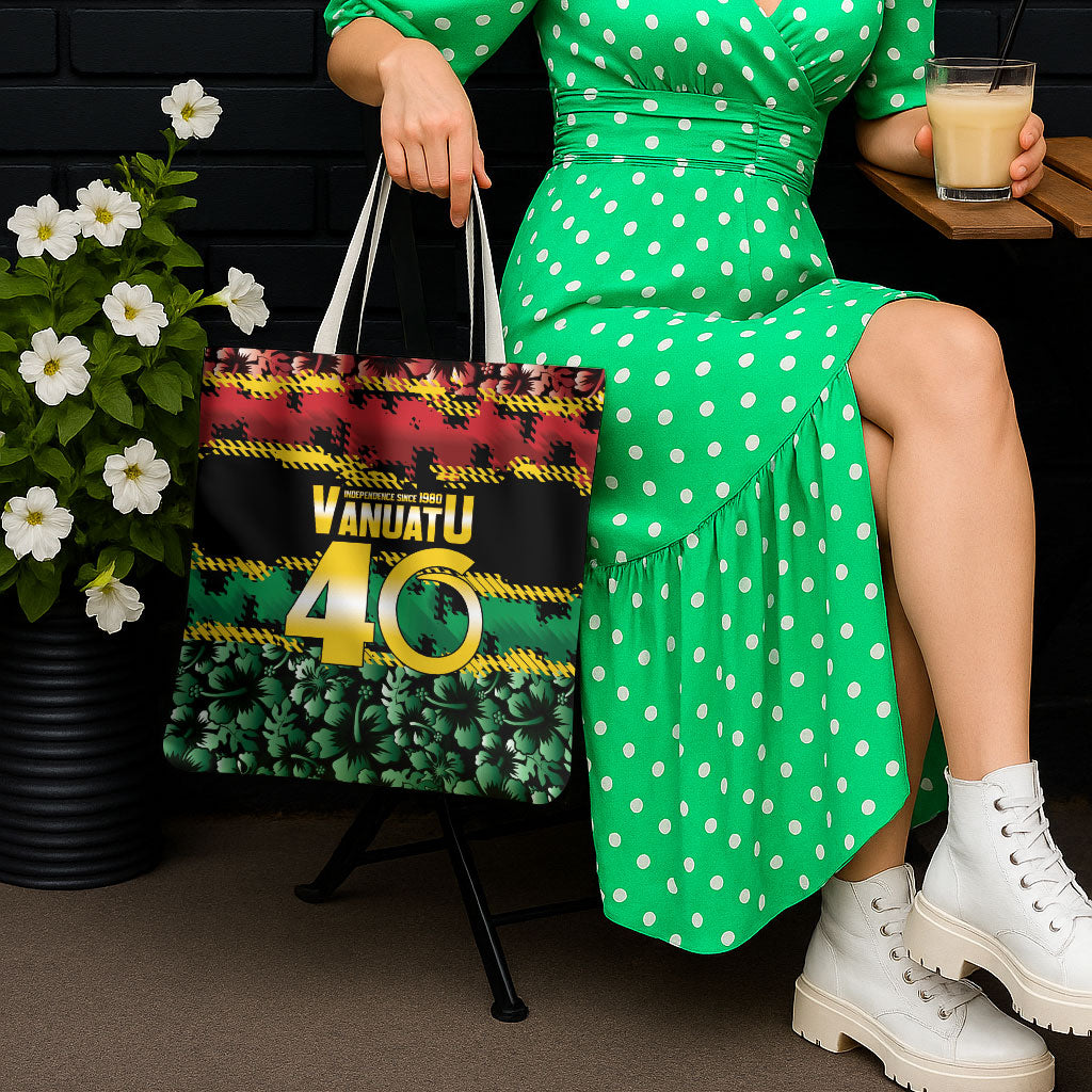 Vanuatu 46th Year Anniversary Tote Bag 30 July 1980 Hibiscus Seamless Pattern