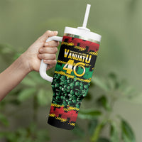 Vanuatu 46th Year Anniversary Tumbler With Handle 30 July 1980 Hibiscus Seamless Pattern