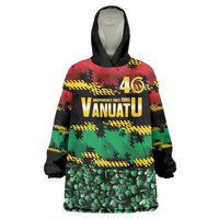Vanuatu 46th Year Anniversary Wearable Blanket Hoodie 30 July 1980 Hibiscus Seamless Pattern