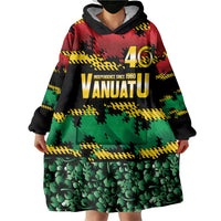Vanuatu 46th Year Anniversary Wearable Blanket Hoodie 30 July 1980 Hibiscus Seamless Pattern