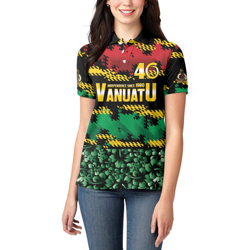 Vanuatu 46th Year Anniversary Women Polo Shirt 30 July 1980 Hibiscus Seamless Pattern