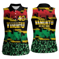 Vanuatu 46th Year Anniversary Women Sleeveless Polo Shirt 30 July 1980 Hibiscus Seamless Pattern
