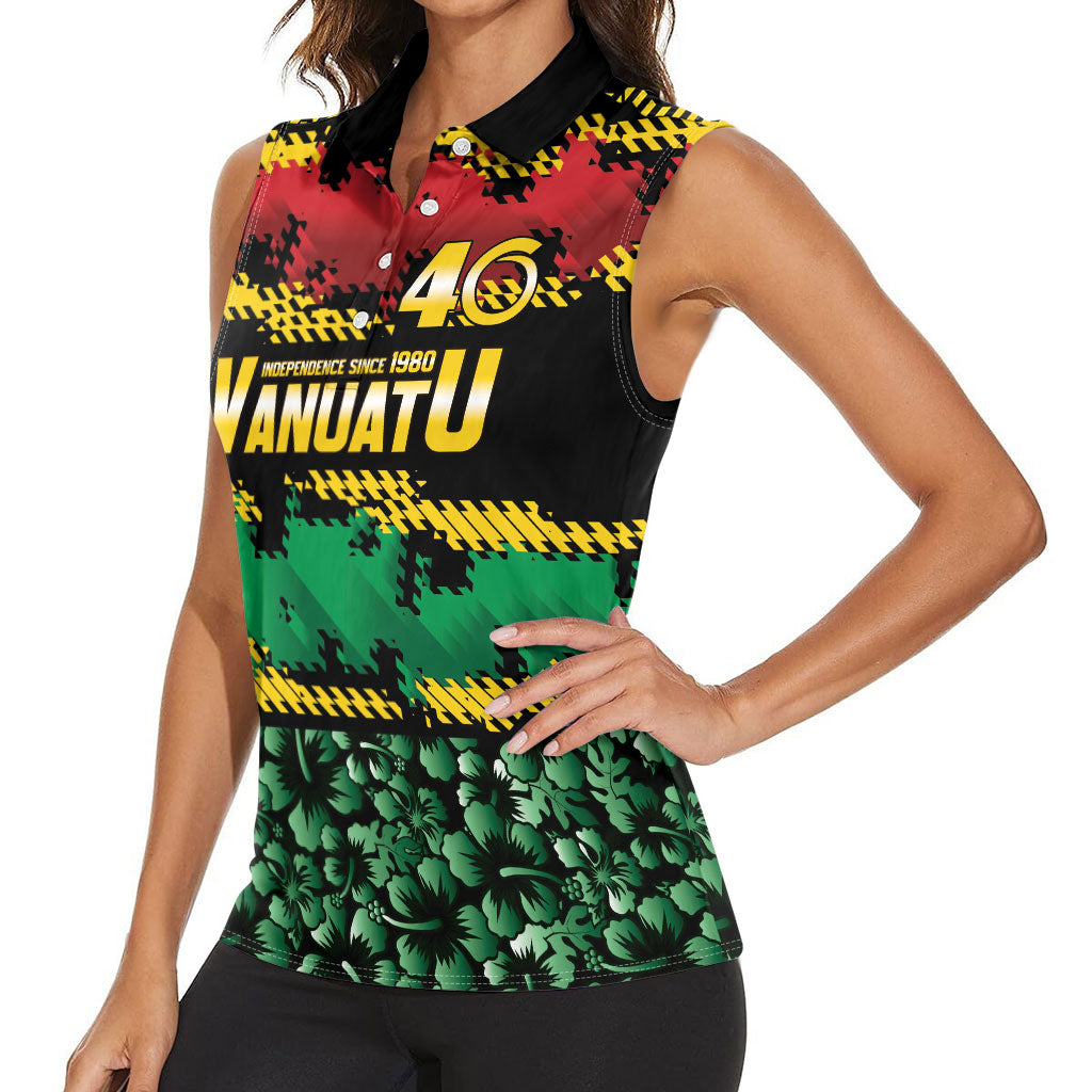 Vanuatu 46th Year Anniversary Women Sleeveless Polo Shirt 30 July 1980 Hibiscus Seamless Pattern