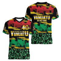 Vanuatu 46th Year Anniversary Women V-Neck T-Shirt 30 July 1980 Hibiscus Seamless Pattern
