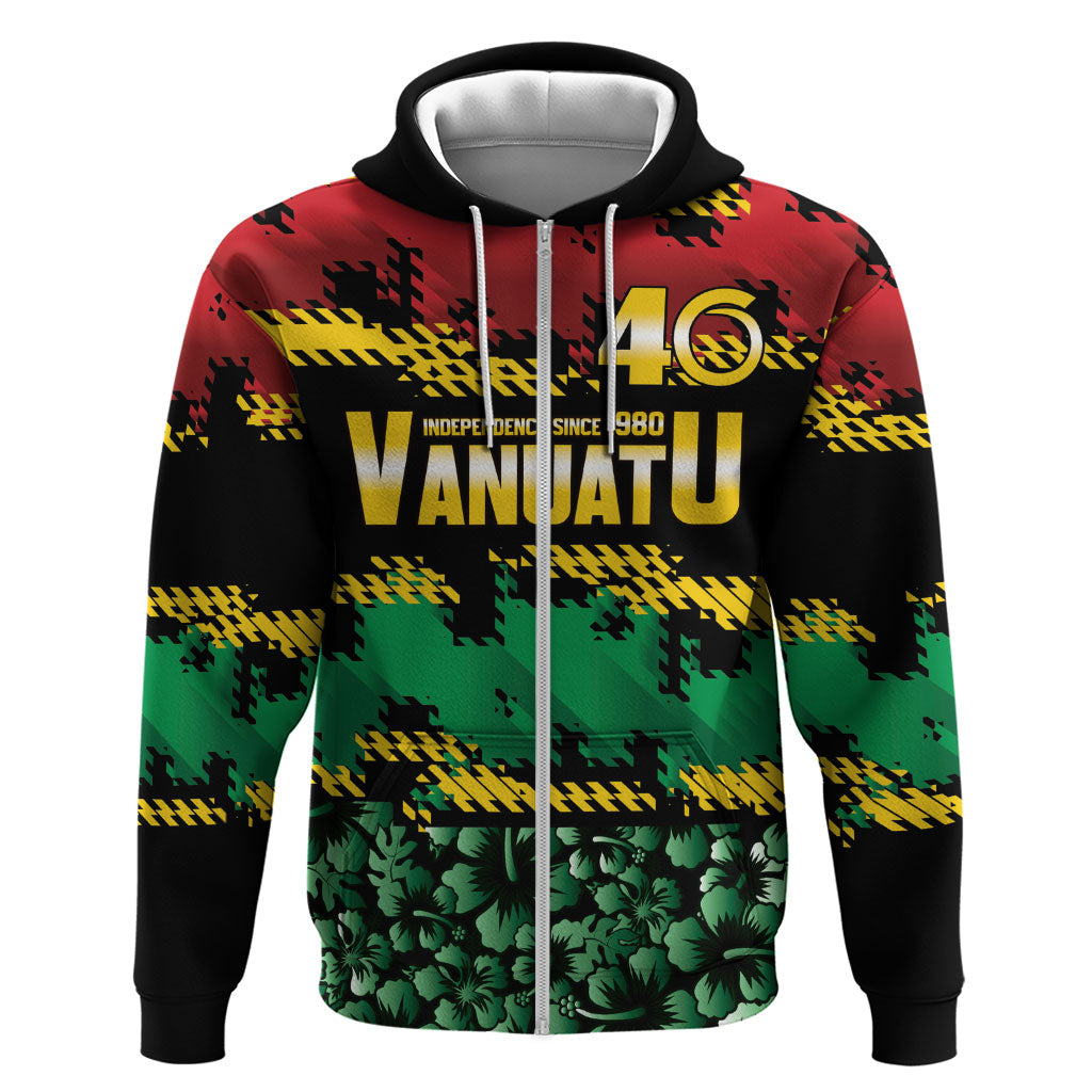 Vanuatu 46th Year Anniversary Zip Hoodie 30 July 1980 Hibiscus Seamless Pattern
