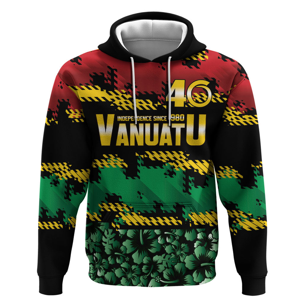 Vanuatu 46th Year Anniversary Zip Hoodie 30 July 1980 Hibiscus Seamless Pattern