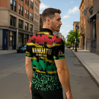 Vanuatu 46th Year Anniversary Zipper Polo Shirt 30 July 1980 Hibiscus Seamless Pattern