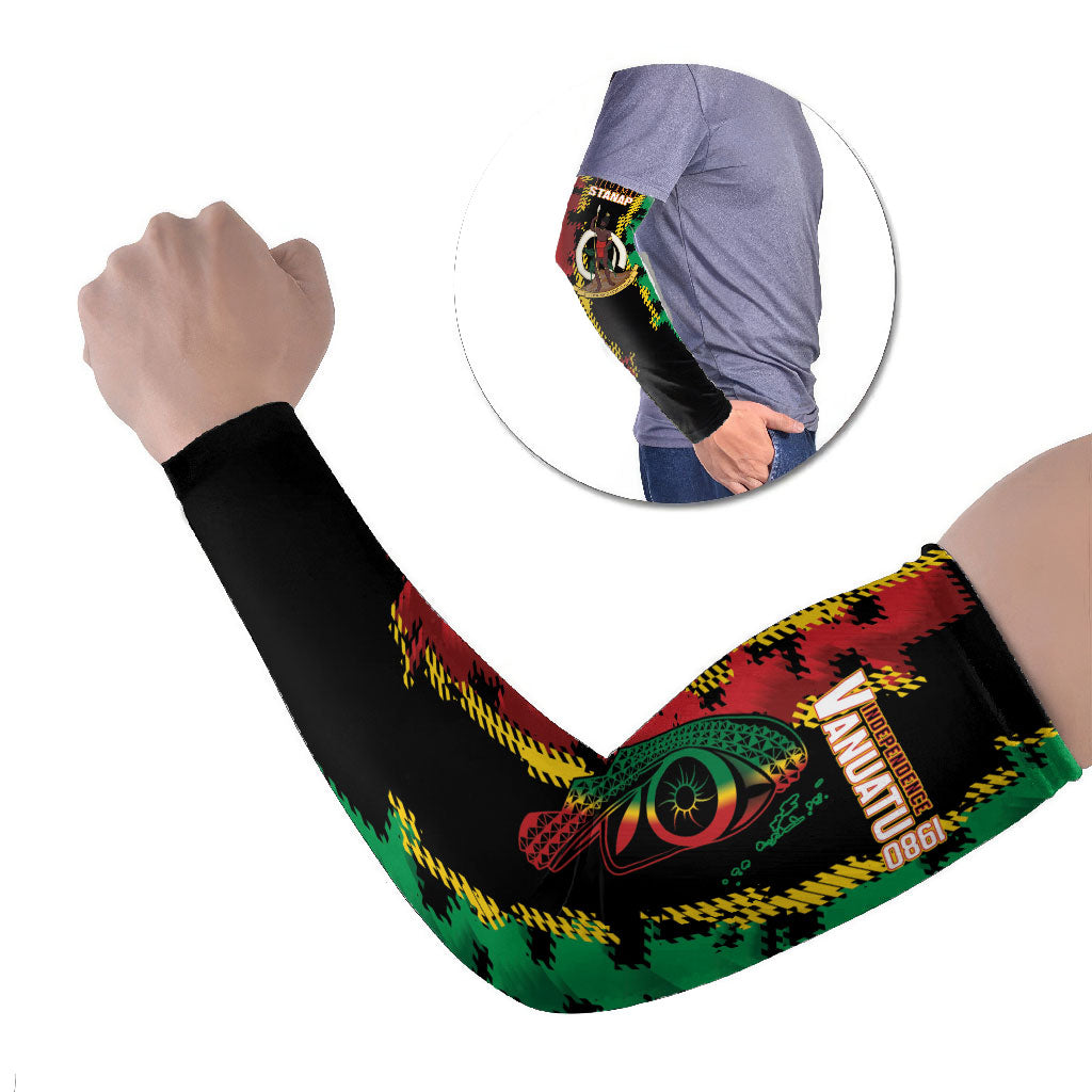 Vanuatu 46th Year Anniversary Arm Sleeves Tamtam Slit Drums Long God Yumi Stanap LT9 Set of 2 Black - Polynesian Pride