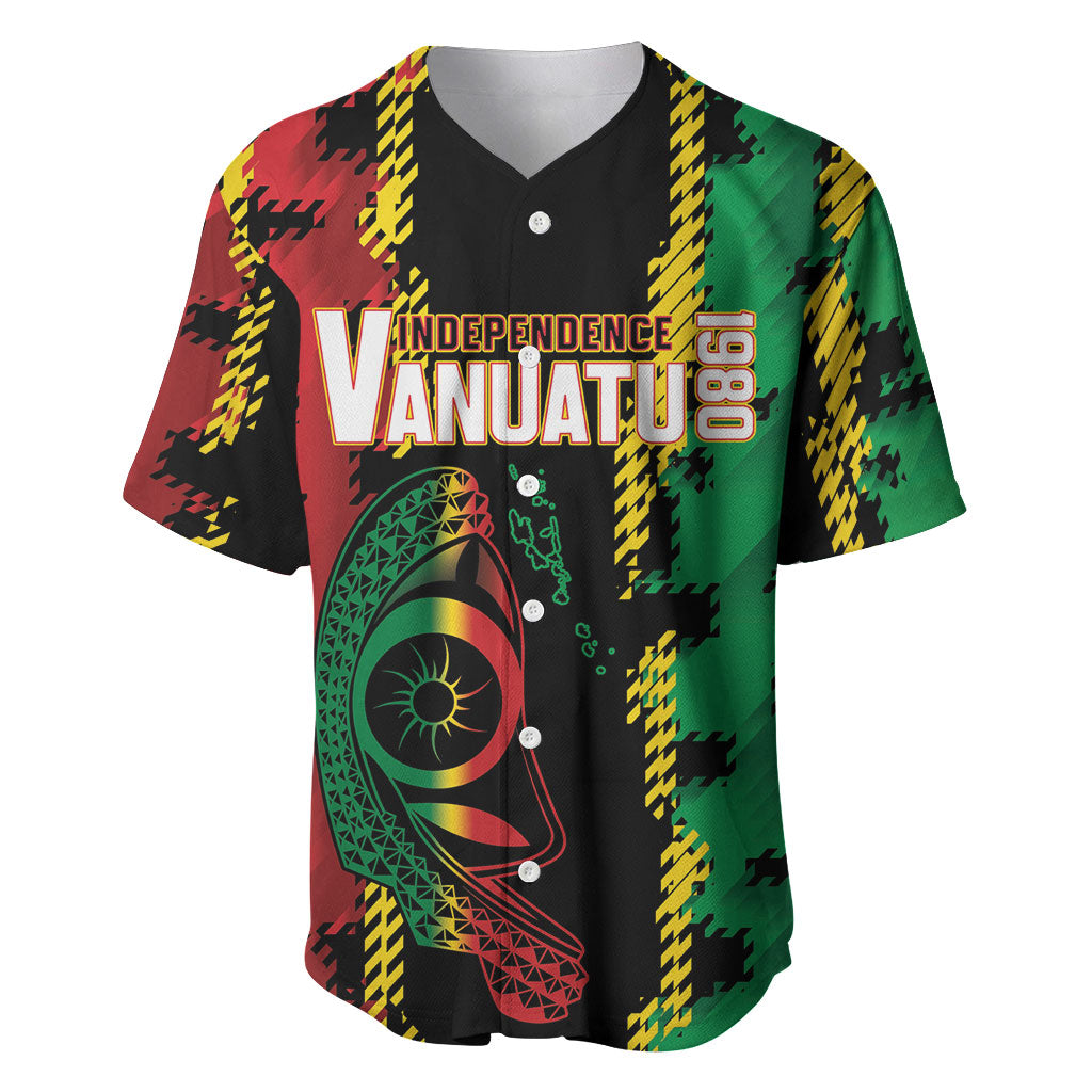 Vanuatu 46th Year Anniversary Baseball Jersey Tamtam Slit Drums Long God Yumi Stanap LT9 Black - Polynesian Pride