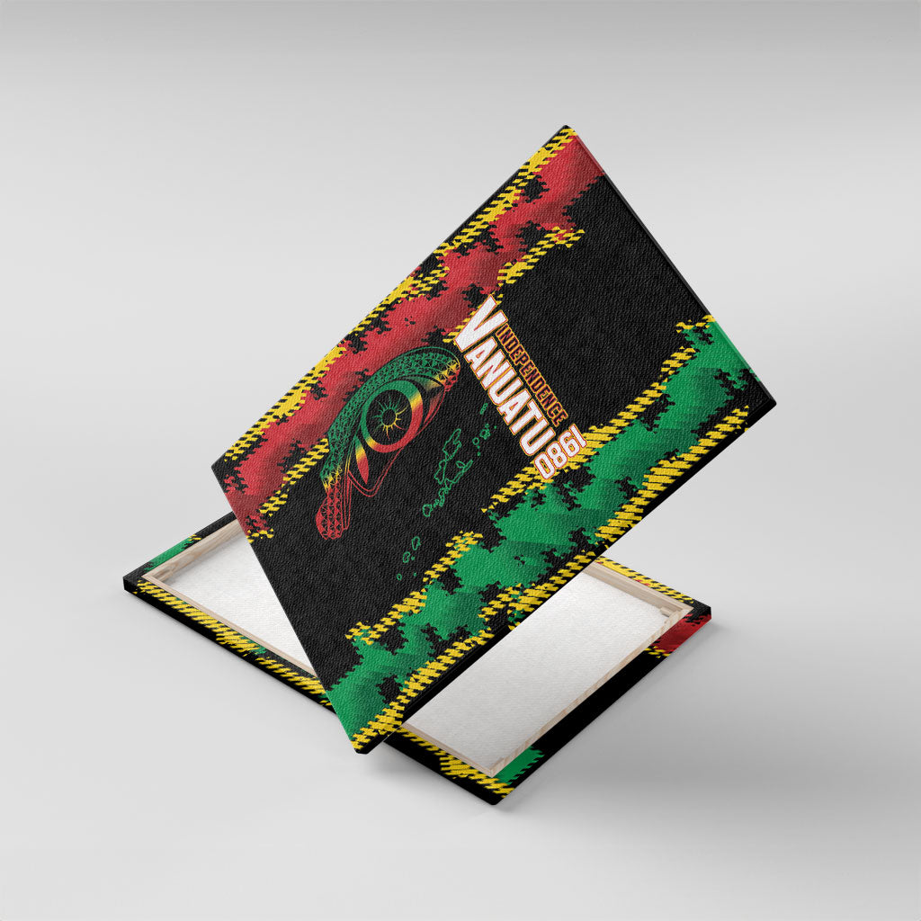 Vanuatu 46th Year Anniversary Canvas Wall Art Tamtam Slit Drums Long God Yumi Stanap LT9 With Frame Black - Polynesian Pride